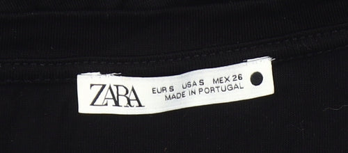 Zara Women Black Short Sleeve V-Neck Basic T-Shirt Size S