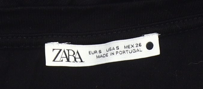 Zara Women Black Short Sleeve V-Neck Basic T-Shirt Size S