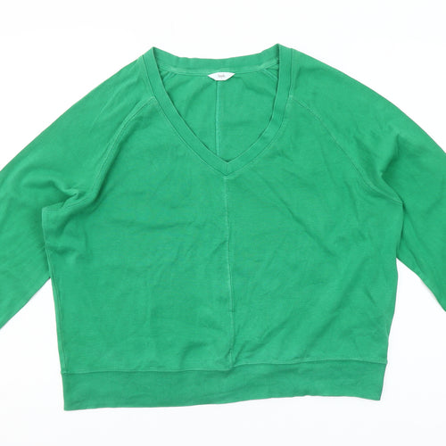 Hush Women's Green V-Neck Relaxed Fit Cotton Long Sleeve T-Shirt Size S