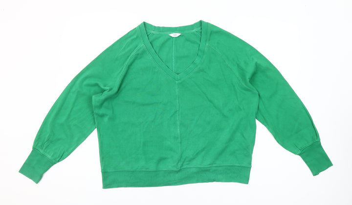 Hush Women's Green V-Neck Relaxed Fit Cotton Long Sleeve T-Shirt Size S