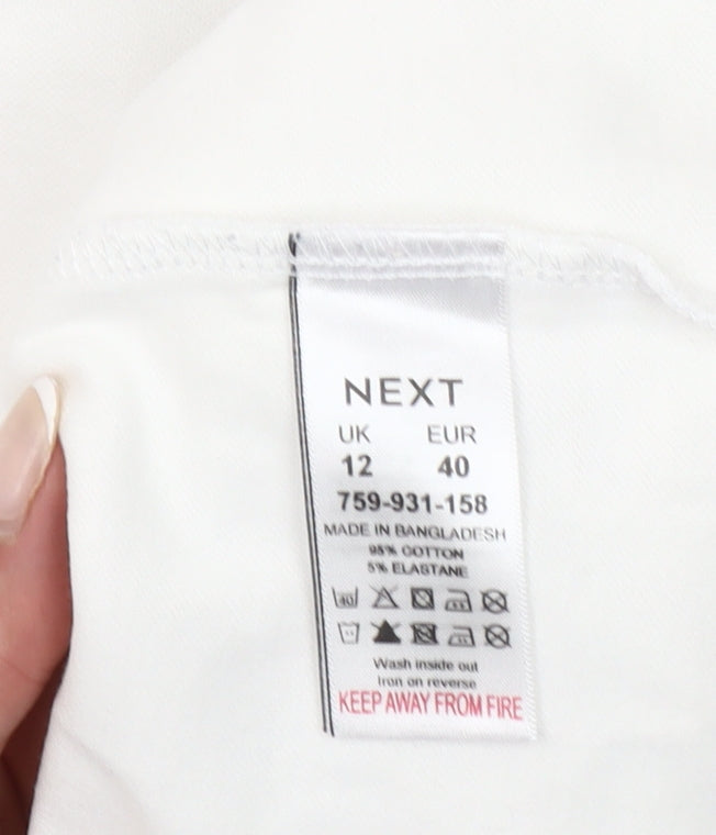 Next Women White Long Sleeve Crew Neck Basic T-Shirt UK 12