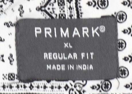 Primark Mens XL Black White Geometric Short Sleeve Button-Up Shirt