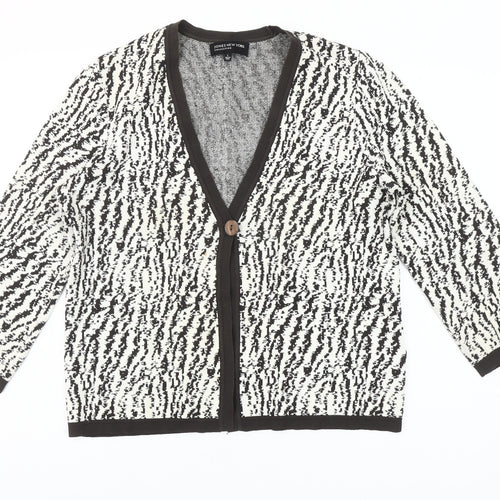 Jones New York Womens Black White Animal Print Cardigan L