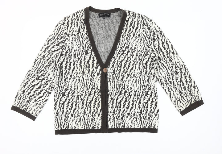 Jones New York Womens Black White Animal Print Cardigan L