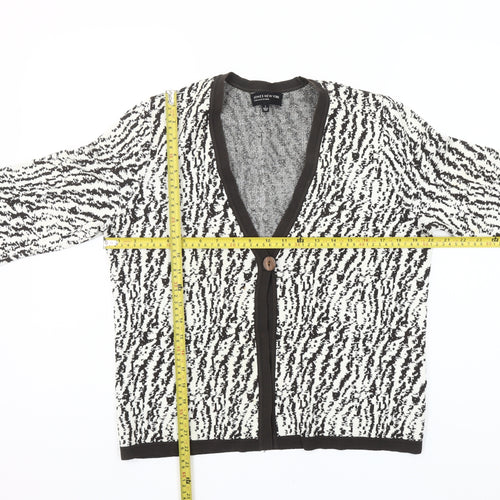 Jones New York Womens Black White Animal Print Cardigan L
