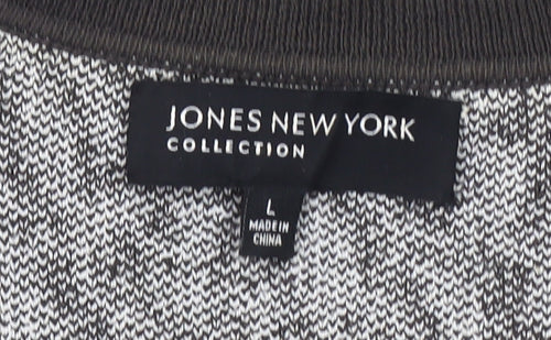 Jones New York Womens Black White Animal Print Cardigan L
