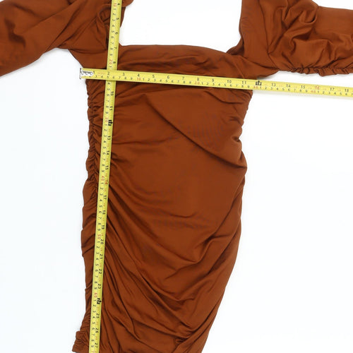 Oh Polly Women Brown Size 10 Bodycon Mini Dress Long Sleeve Ruched