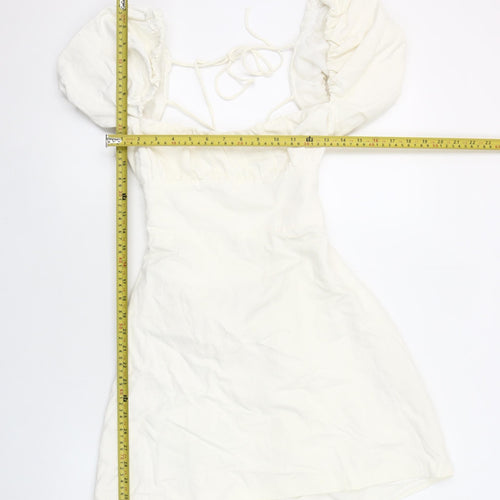 Zara Women’s Ivory Mini Puff Sleeve Square Neck Dress Size 14