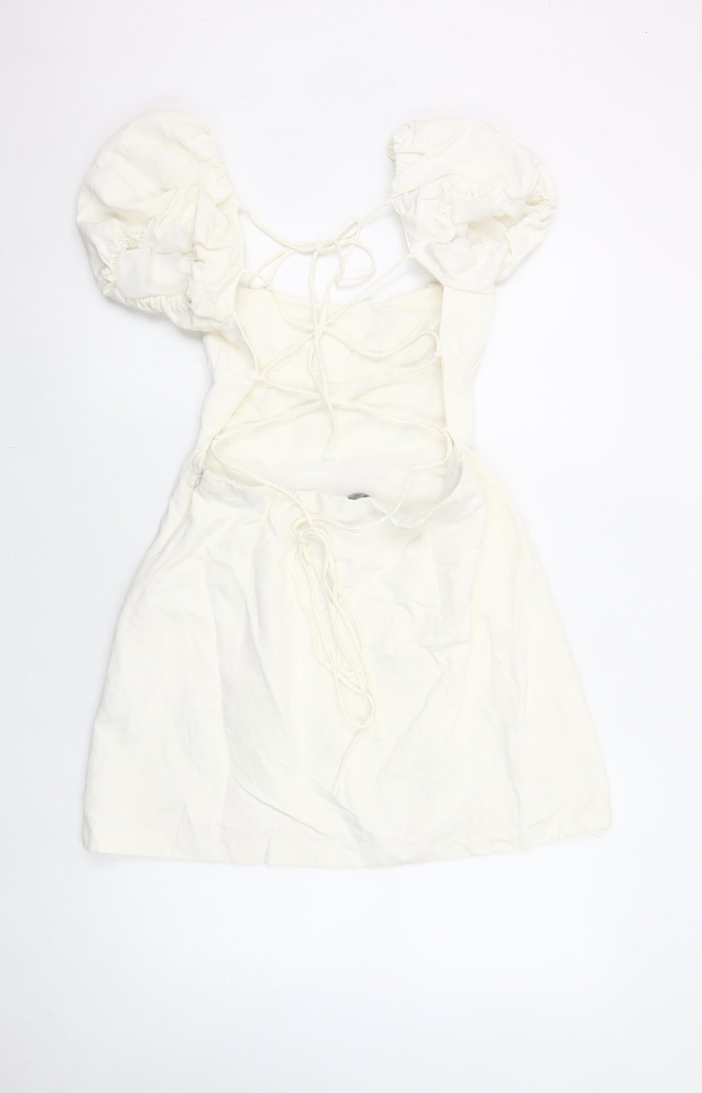 Zara Women’s Ivory Mini Puff Sleeve Square Neck Dress Size 14