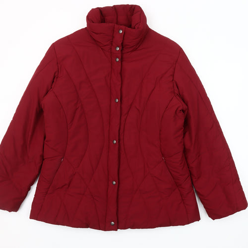 Olsen Womens Red Size 12 Puffer Jacket Quilted Mid Length Winter Coat