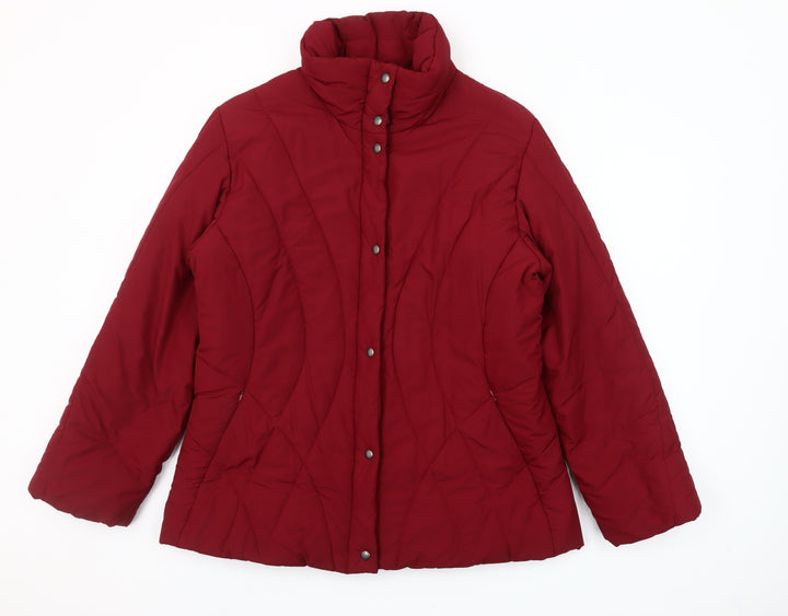 Olsen Womens Red Size 12 Puffer Jacket Quilted Mid Length Winter Coat
