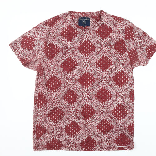 Twisted Soul Men Red Paisley Cotton T-Shirt Size L Crew Neck