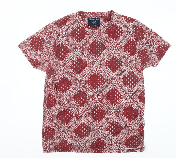 Twisted Soul Men Red Paisley Cotton T-Shirt Size L Crew Neck