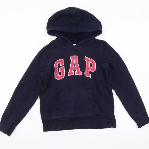 GAP Girls Blue Logo Pullover Hoodie - Size 10-11 Years Cotton Blend