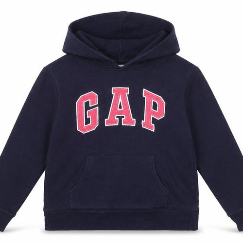 GAP Girls Blue Logo Pullover Hoodie - Size 10-11 Years Cotton Blend