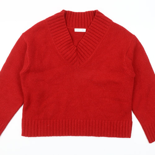 Primark Women’s Red V-Neck Knit Jumper Size M Regular Fit