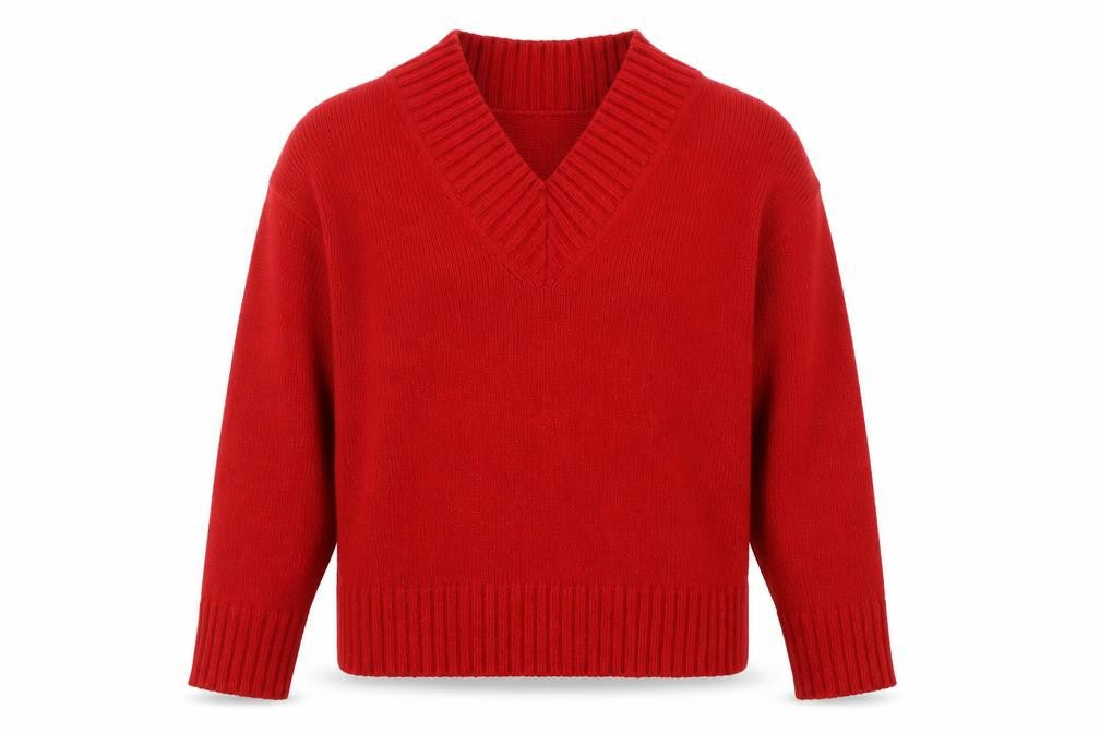 Front view of Primark Women’s Red V-Neck Knit Jumper, size M, Regular Fit