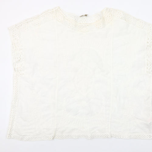 Apricot Womens Ivory Cotton Crochet Tunic Blouse S