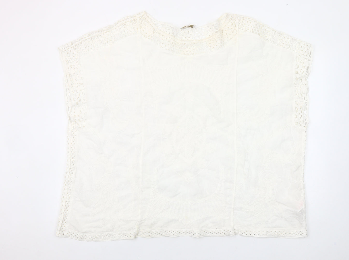 Apricot Womens Ivory Cotton Crochet Tunic Blouse S