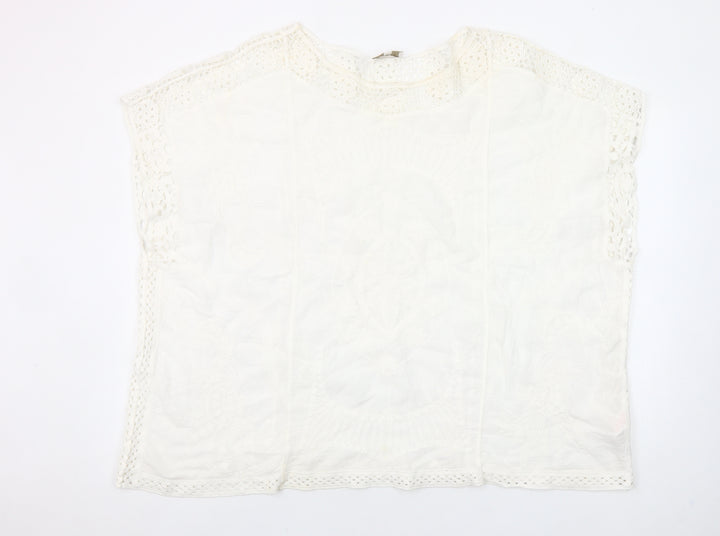 Apricot Womens Ivory Cotton Crochet Tunic Blouse S