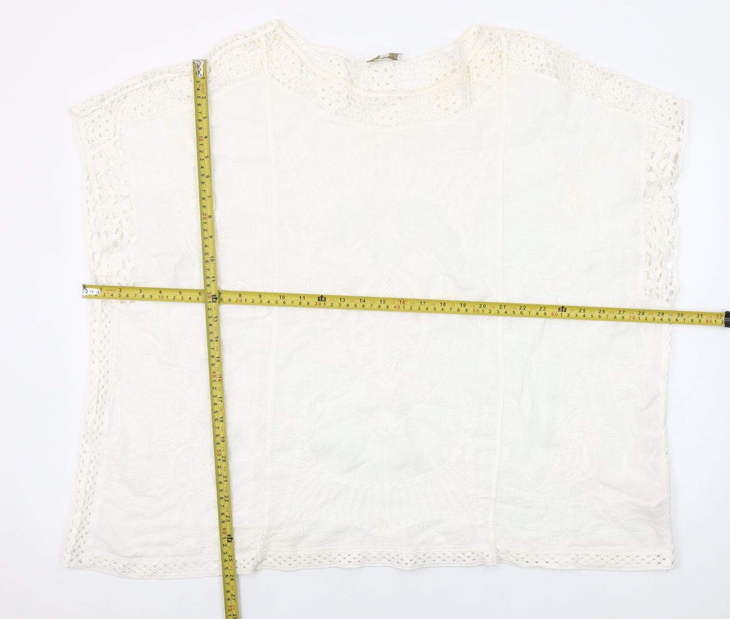 Apricot Womens Ivory Cotton Crochet Tunic Blouse S
