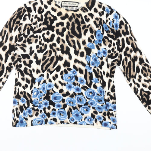 Paco Boutique Womens Multicoloured Size 12 Animal Print Floral Long Sleeve Jersey Top