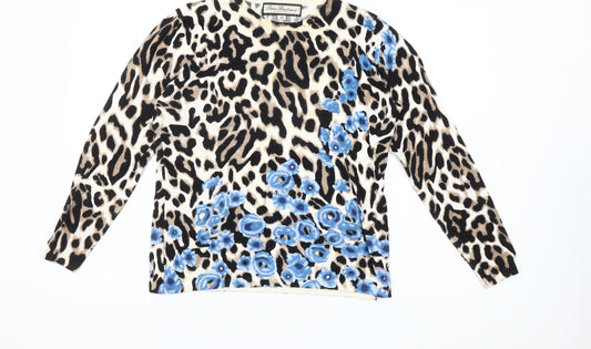 Front view of Paco Boutique women’s multicoloured, size UK 12, animal print floral long sleeve jersey top