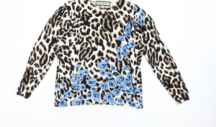Paco Boutique Womens Multicoloured Size 12 Animal Print Floral Long Sleeve Jersey Top