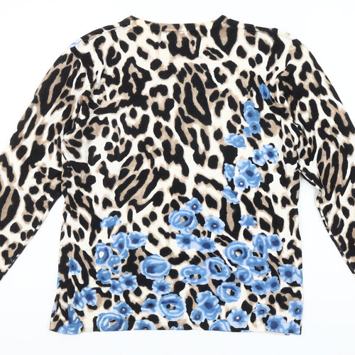 Paco Boutique Womens Multicoloured Size 12 Animal Print Floral Long Sleeve Jersey Top