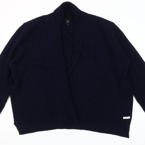 River Island Unisex Blue 2XL Chunky-Knit Open Cardigan Jumper