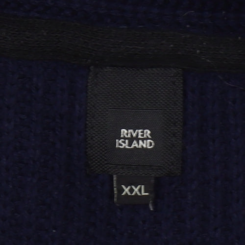 River Island Unisex Blue 2XL Chunky-Knit Open Cardigan Jumper