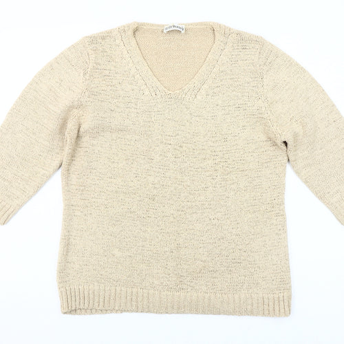 Gollehaug Womens Beige V-Neck Pullover Jumper Size 10 Knit