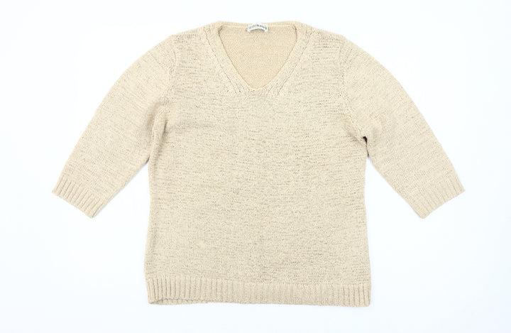 Gollehaug Womens Beige V-Neck Pullover Jumper Size 10 Knit