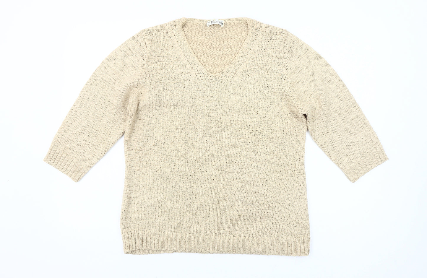 Gollehaug Womens Beige V-Neck Pullover Jumper Size 10 Knit