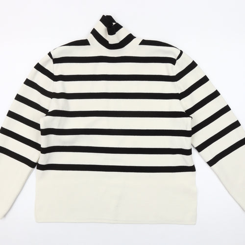 H&M Womens XS Black White Striped Roll Neck Pullover Jumper