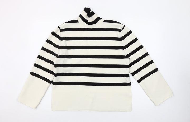 H&M Womens XS Black White Striped Roll Neck Pullover Jumper