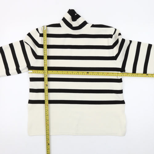 H&M Womens XS Black White Striped Roll Neck Pullover Jumper