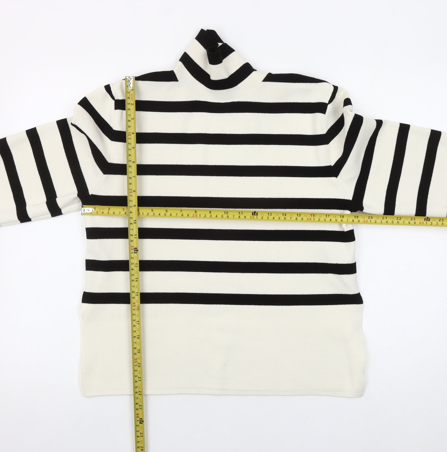 H&M Womens XS Black White Striped Roll Neck Pullover Jumper