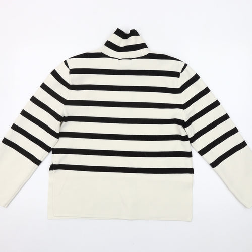 H&M Womens XS Black White Striped Roll Neck Pullover Jumper