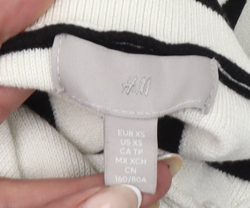 H&M Womens XS Black White Striped Roll Neck Pullover Jumper