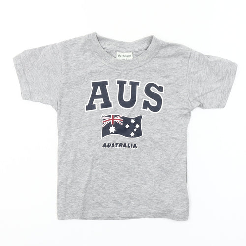 Oz Designs Girls Grey T-Shirt Size 6 Years AUS Flag Print Casual Top