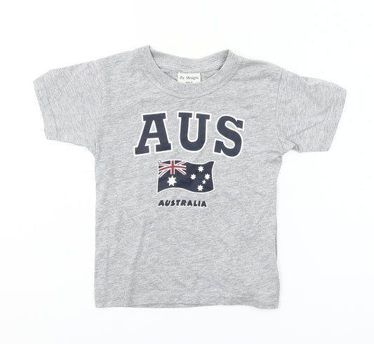 Oz Designs Girls Grey T-Shirt Size 6 Years AUS Flag Print Casual Top