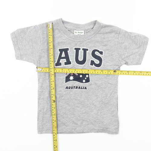 Oz Designs Girls Grey T-Shirt Size 6 Years AUS Flag Print Casual Top