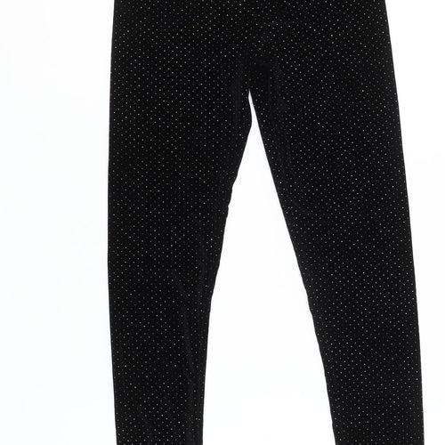 Leigh Tucker Willow Girls Black Polka Dot Velvet Ankle Leggings Size 25in