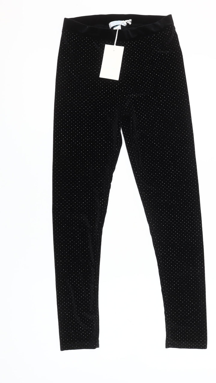 Leigh Tucker Willow Girls Black Polka Dot Velvet Ankle Leggings Size 25in