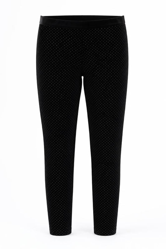 Front view of Leigh Tucker Willow girls’ black polka dot velvet ankle leggings size 25in