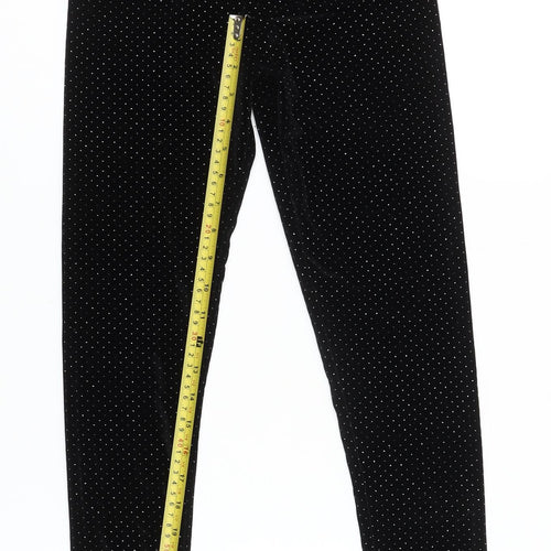 Leigh Tucker Willow Girls Black Polka Dot Velvet Ankle Leggings Size 25in