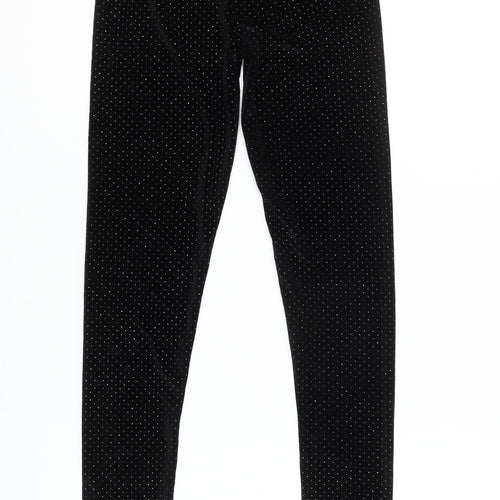 Leigh Tucker Willow Girls Black Polka Dot Velvet Ankle Leggings Size 25in