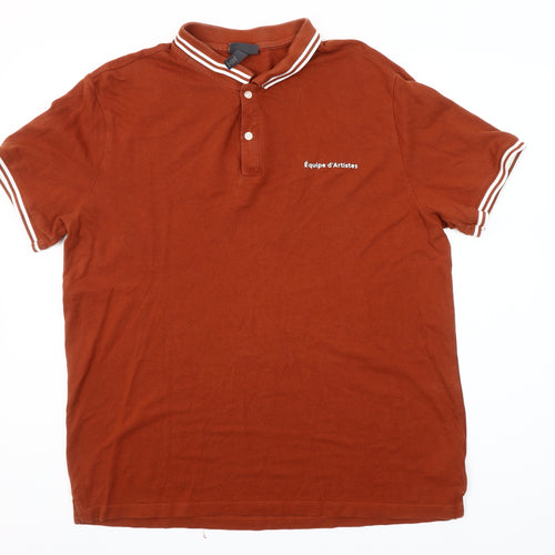 H&M Men’s Brown Slim Fit Polo Shirt XL Cotton Short Sleeve