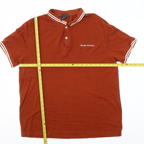 H&M Men’s Brown Slim Fit Polo Shirt XL Cotton Short Sleeve